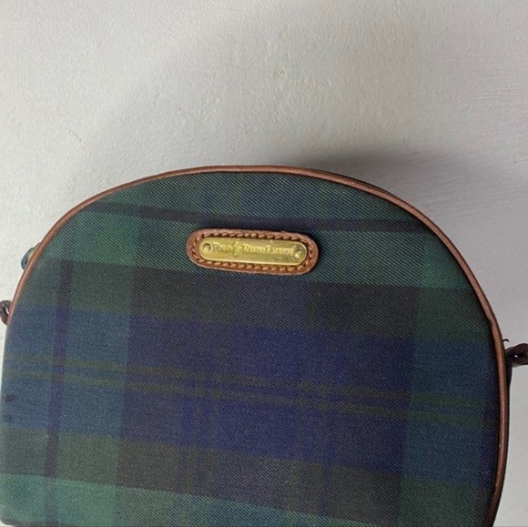 Polo Ralph Lauren Vintage Fabric And Leather Makeup Bag Tartan Green Brown - Picture 1 of 2